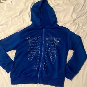 Blue bedazzled zip up hoodie